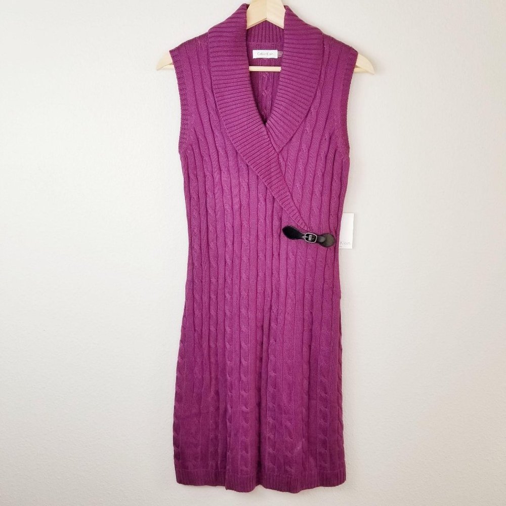 Calvin Klein Fitted Sleeveless Sweater Dress Berry